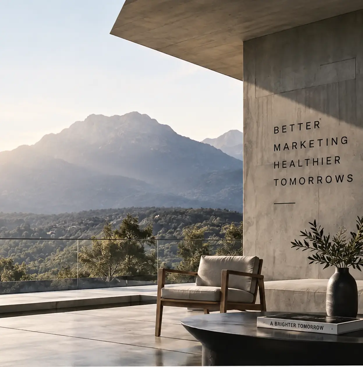 Modern architectural terrace overlooking mountains
